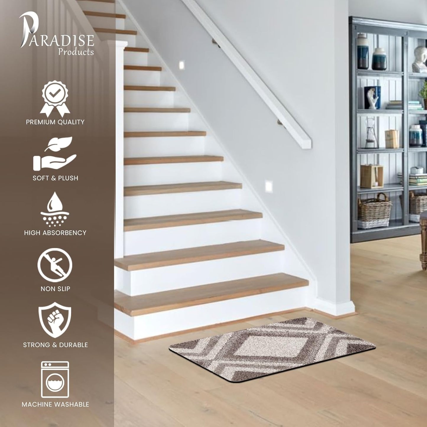 𝗣𝗮𝗿𝗮𝗱𝗶𝘀𝗲 𝗖𝗼𝗺𝗳𝗼𝗿𝘁 𝗦𝘁𝗲𝗽 𝗜𝗻𝗱𝗼𝗼𝗿 𝗥𝘂𝗴 – 𝗦𝗼𝗳𝘁, 𝗪𝗮𝘀𝗵𝗮𝗯𝗹𝗲, 𝗡𝗼𝗻-𝗦𝗹𝗶𝗽 𝗠𝗮𝘁 (𝗕𝗿𝗼𝘄𝗻, 𝟱𝟬 × 𝟴𝟬)
