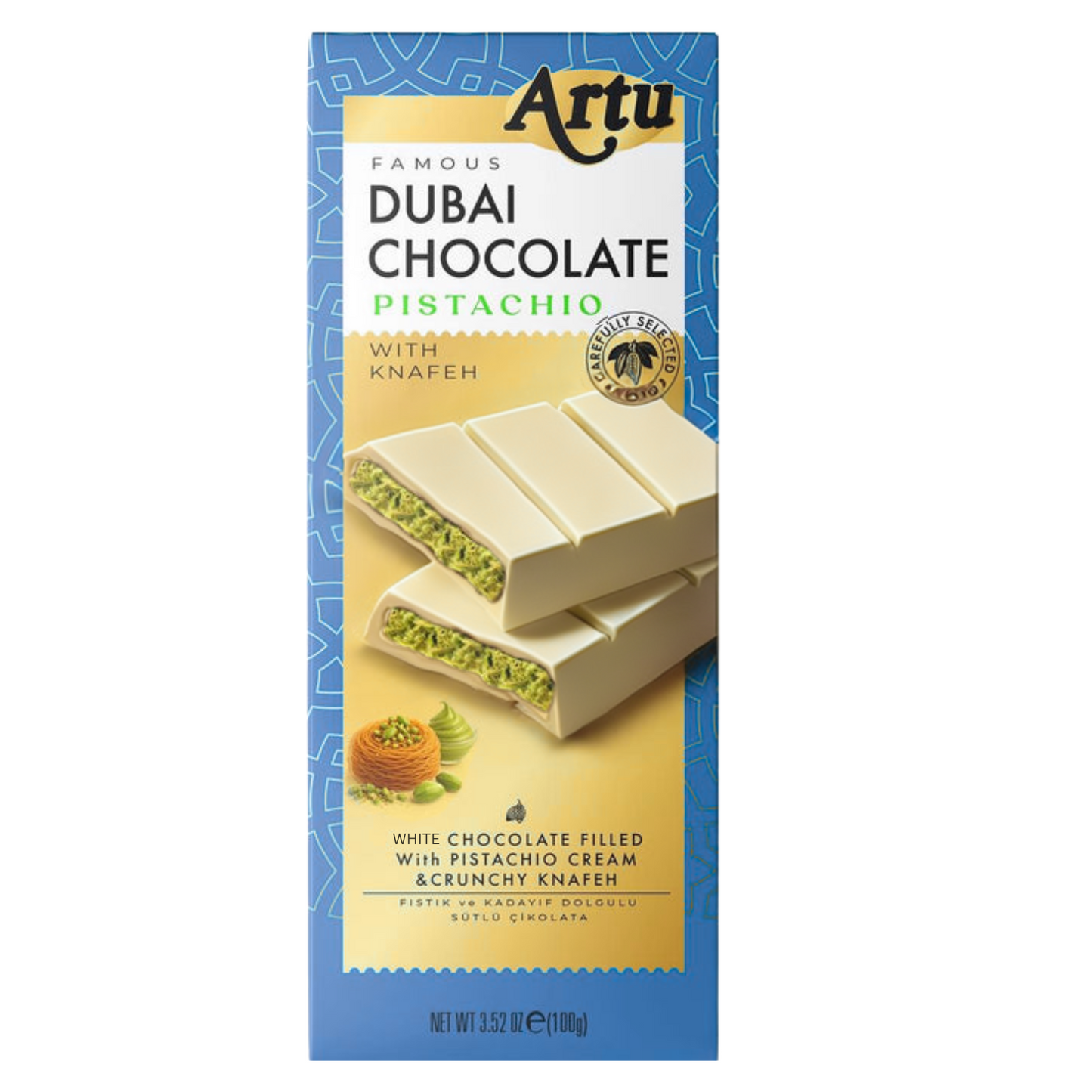 𝗔𝗥𝗧𝗨 𝗗𝘂𝗯𝗮𝗶 𝗣𝗶𝘀𝘁𝗮𝗰𝗵𝗶𝗼 𝗞𝗻𝗮𝗳𝗲𝗵 𝗖𝗵𝗼𝗰𝗼𝗹𝗮𝘁𝗲 𝟭𝟬𝟬𝗴 – 𝗠𝗶𝗹𝗸 & 𝗪𝗵𝗶𝘁𝗲 𝗟𝗮𝘆𝗲𝗿𝘀 | 𝗟𝘂𝘅𝘂𝗿𝘆 𝗔𝗿𝗮𝗯𝗶𝗰 𝗕𝗮𝗿