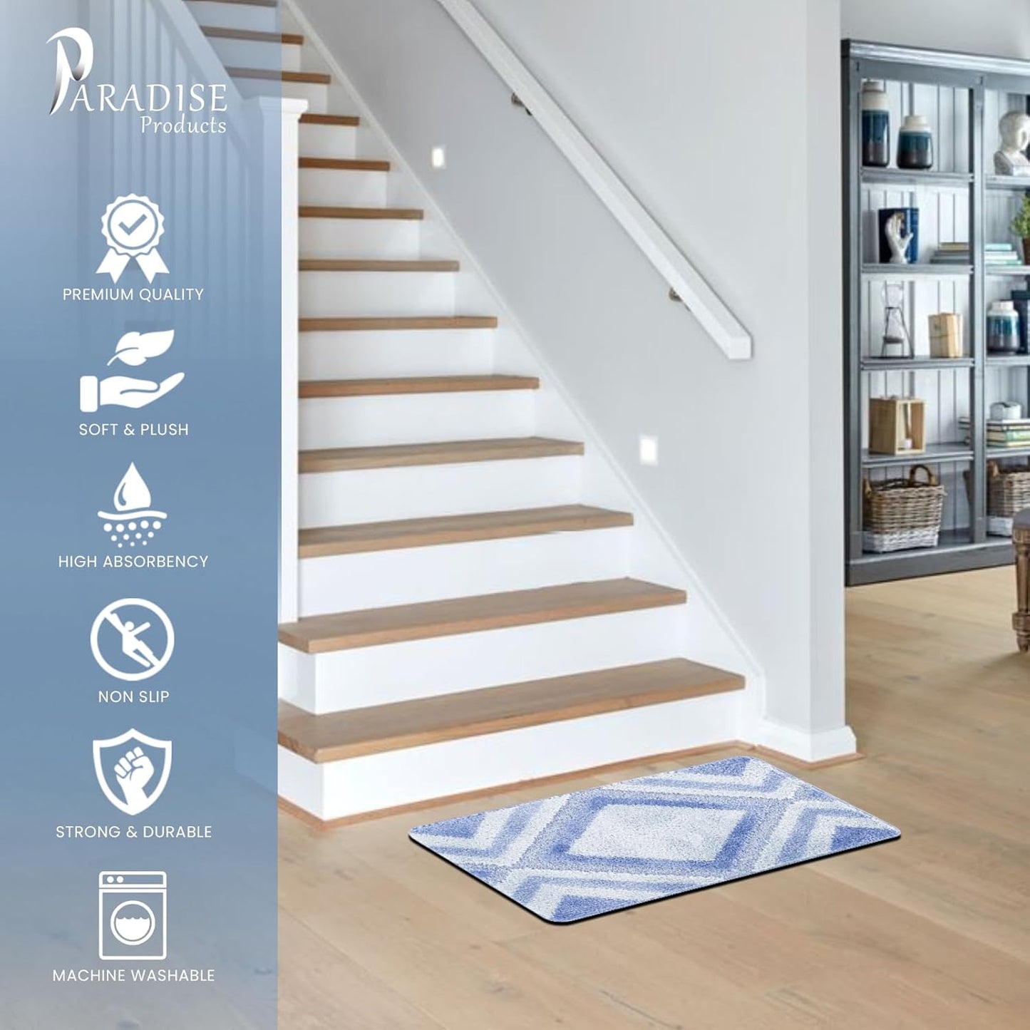 𝗣𝗮𝗿𝗮𝗱𝗶𝘀𝗲 𝗖𝗼𝗺𝗳𝗼𝗿𝘁 𝗦𝘁𝗲𝗽 𝗜𝗻𝗱𝗼𝗼𝗿 𝗥𝘂𝗴 – 𝗦𝗼𝗳𝘁, 𝗪𝗮𝘀𝗵𝗮𝗯𝗹𝗲, 𝗡𝗼𝗻-𝗦𝗹𝗶𝗽 𝗠𝗮𝘁 (𝗕𝗹𝘂𝗲, 𝟱𝟬 × 𝟴𝟬)