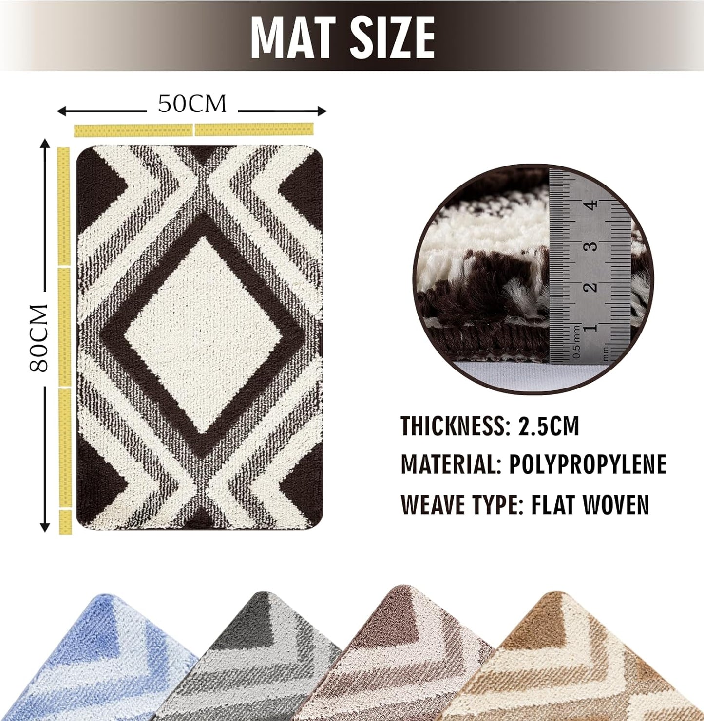 Paradise Comfort Step Indoor Rug – Soft, Washable, Non-Slip Mat (Dark Brown, 50 × 80)